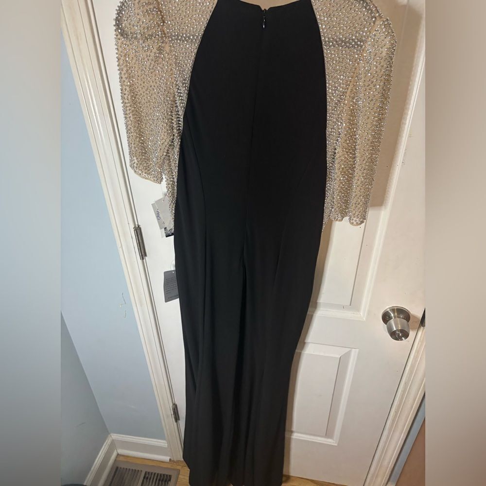 Xscape Black Gown with Beaded Champagne Sleeves - Picture 7 of 7